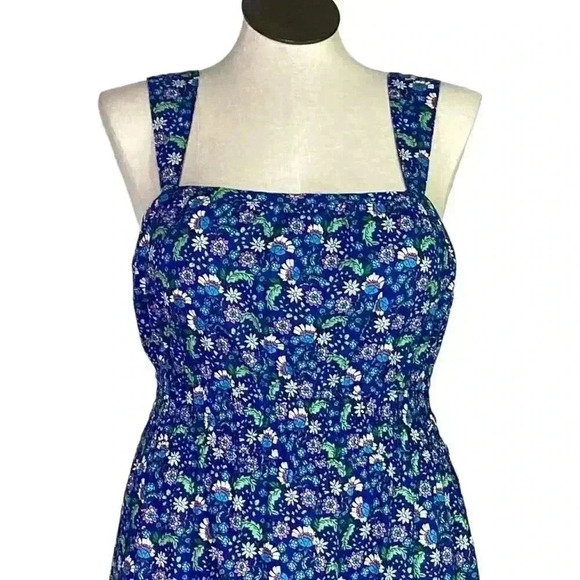 Loft Ann Taylor Dress Women L Blue Multi Floral Sundress Ruffle Sleeveless - Picture 2 of 8
